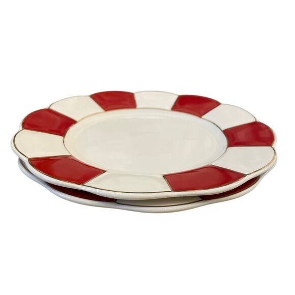 Grace Teaware Porcelain Salad Plate 8in Red & White Stripe Gold Trim Set 2 New - Picture 16 of 16